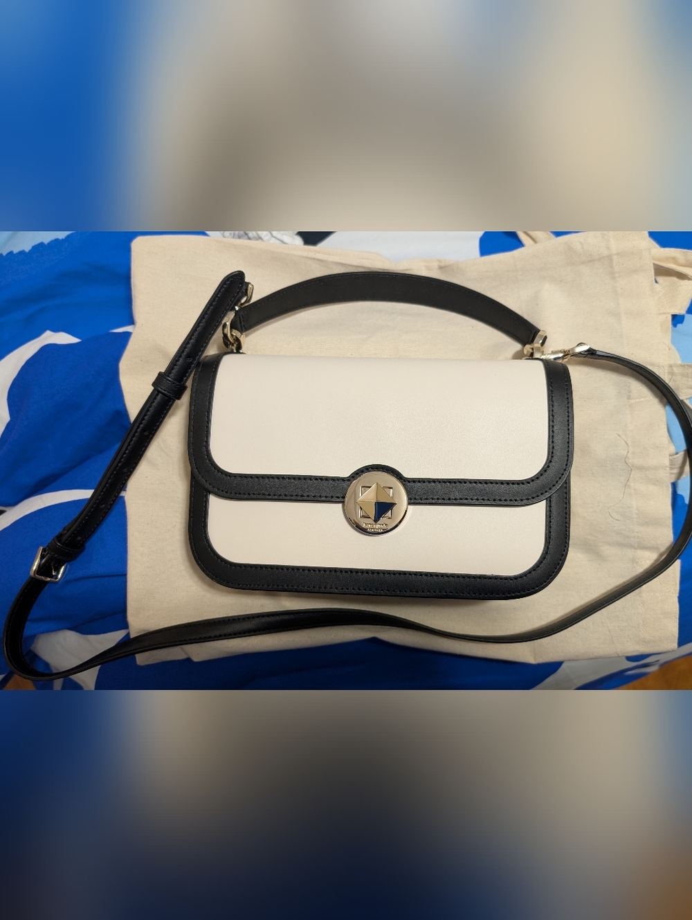 kate spade Cream and Black Leather Shoulder Bag with Gold Accent- NWOT
